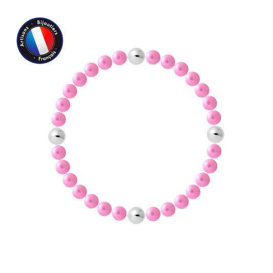 PERLINEA- Bracelet Porte Bonheur- Perle d'Eau Douce- Ronde 5-6 mm Rose Fushia- Bijou Femme