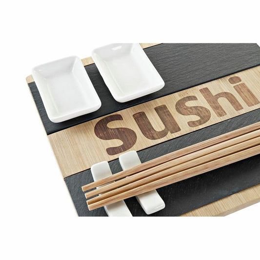 Set de sushi DKD Home Decor Noir Naturel Bambou Ardoise Oriental 25 x 22 x 3 cm
