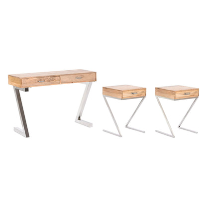 Ensemble de meubles Home ESPRIT Marron Argenté Acier Bois de manguier 110 x 40 x 76 cm (3 Pièces)