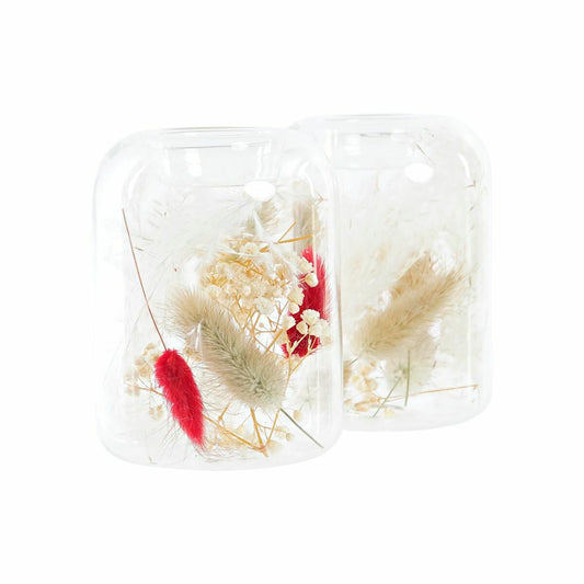 Bougeoir DKD Home Decor Fleur séchée 8 x 8 x 11 cm Verre Beige Bordeaux (2 Unités)