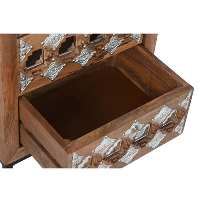 Caisson à Tiroirs Home ESPRIT Marron Noir Argenté Bois de manguier Miroir Indien 45 x 35 x 105 cm