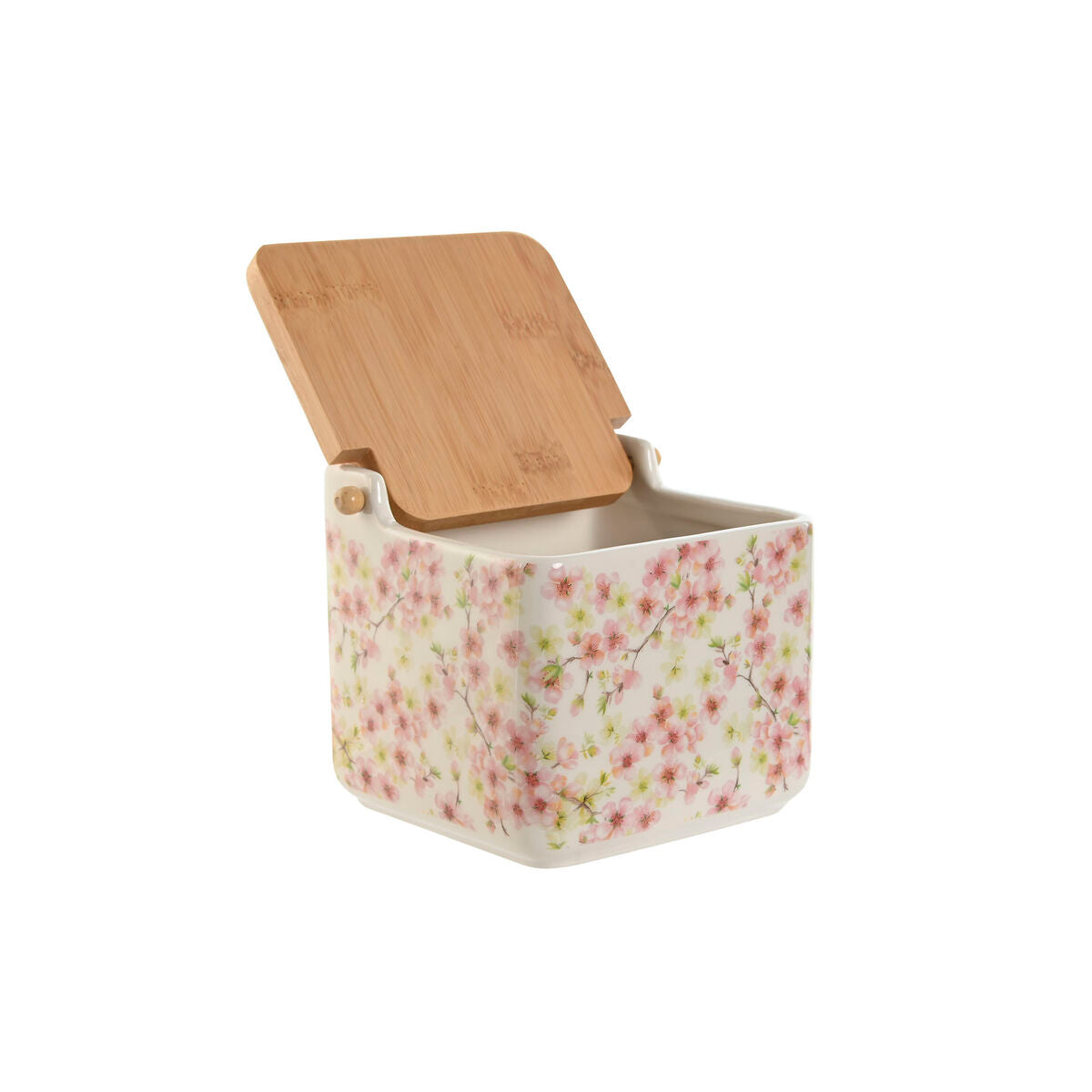 Salière avec couvercle Home ESPRIT Blanc Rose Lila Bambou 750 ml 14 x 12,5 x 12 cm (2 Unités)