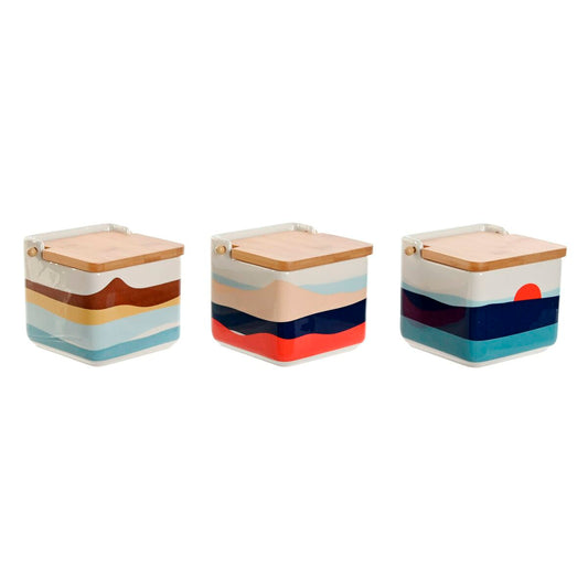 Salière avec couvercle Home ESPRIT Bleu Vert Rose Lila Bambou Tropical 750 ml 14 x 12,5 x 12 cm (3 Unités)
