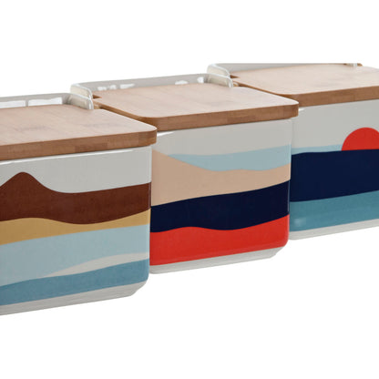 Salière avec couvercle Home ESPRIT Bleu Vert Rose Lila Bambou Tropical 750 ml 14 x 12,5 x 12 cm (3 Unités)