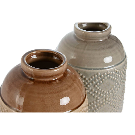 Vase Home ESPRIT Marron Gris Céramique Oriental Losanges 19 x 19 x 27 cm (2 Unités)
