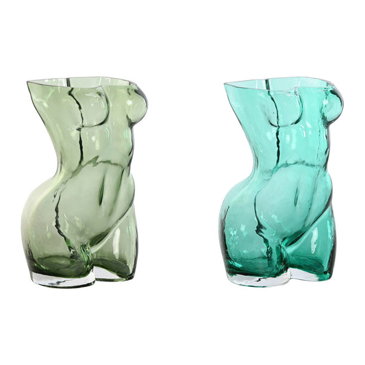Vase Home ESPRIT Bleu Vert Verre 18 x 17 x 28 cm (2 Unités)