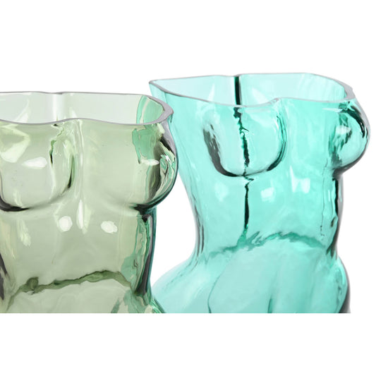 Vase Home ESPRIT Bleu Vert Verre 18 x 17 x 28 cm (2 Unités)
