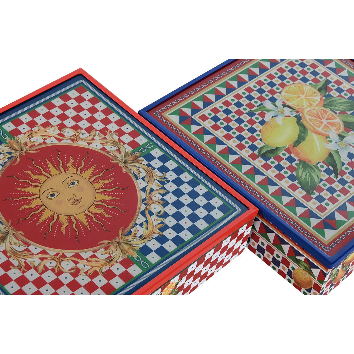 Boîte pour infusions Home ESPRIT Bleu Rouge Multicouleur Métal Verre Bois MDF 24 x 24 x 6,5 cm (2 Unités)