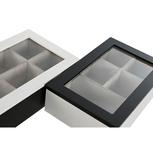 Boîte pour infusions Home ESPRIT Blanc Noir Métal Verre Bois MDF 23 x 15 x 6,5 cm (2 Unités)