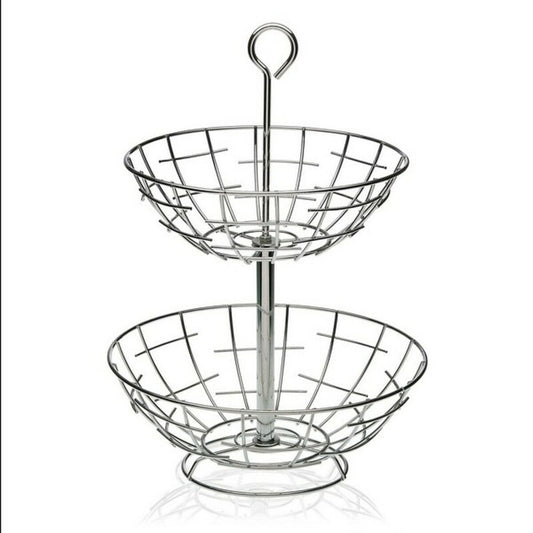 Coupe à fruits Versa 2 Etagères Métal Argenté Acier 28 x 41 x 28 cm