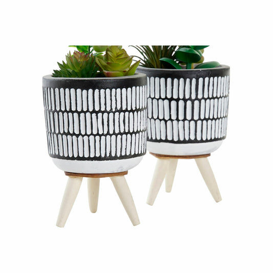 Plante décorative DKD Home Decor Céramique Noir Polyéthylène Blanc Vert (7 x 7 x 19 cm) (2 Unités)