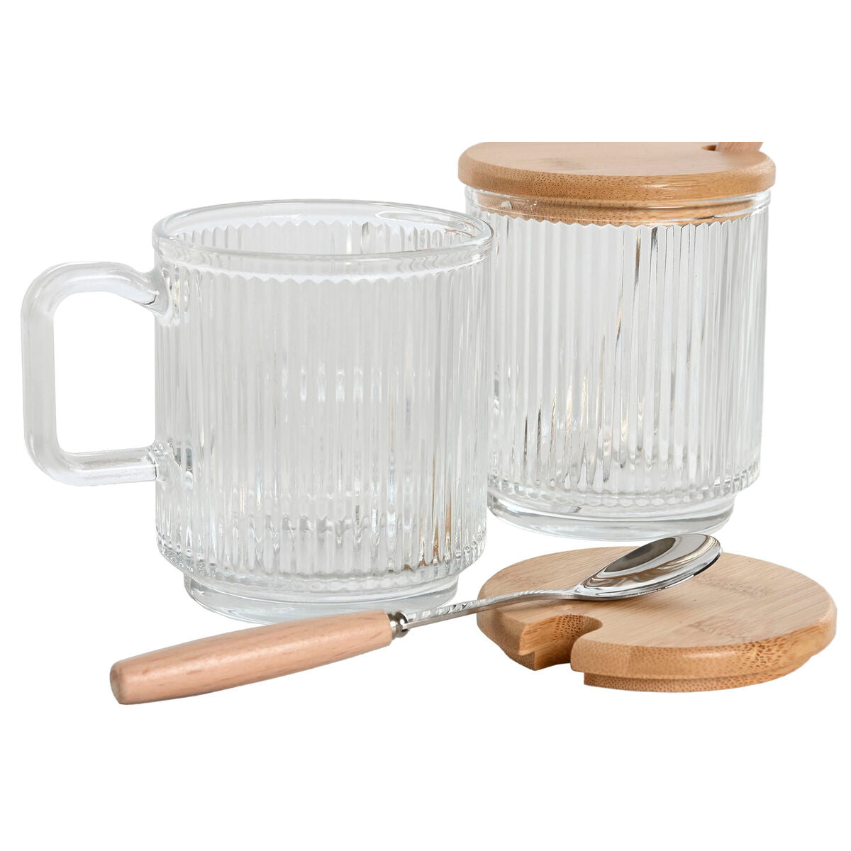 Sucrier Home ESPRIT Transparent Bambou Verre 350 ml 11,7 x 8,7 x 14 cm 2 Pièces (12 Unités)