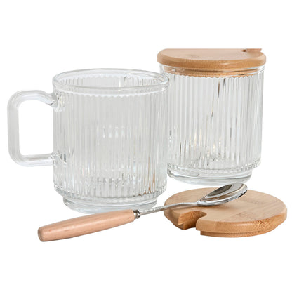 Sucrier Home ESPRIT Transparent Bambou Verre 350 ml 11,7 x 8,7 x 14 cm 2 Pièces (12 Unités)