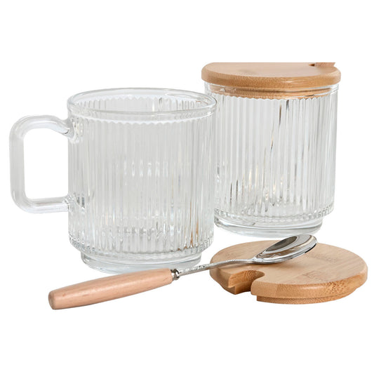 Sucrier Home ESPRIT Transparent Bambou Verre 350 ml 11,7 x 8,7 x 14 cm 2 Pièces (12 Unités)