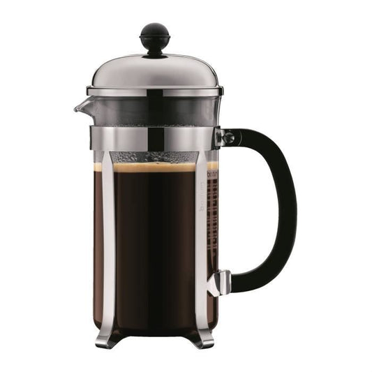 BODUM CHAMBORD Set cafetiere a piston - 8 tasses -  1L - Gris - Avec 2 verres double paroi Pavina 0,35l