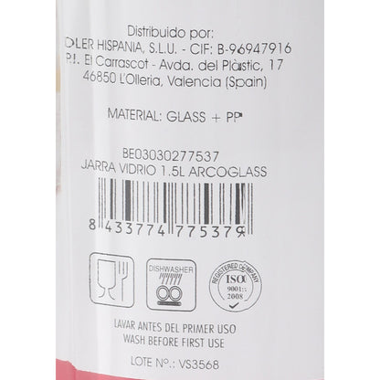 Carafe avec Couvercle et Doseur Arcoglass verre 1,5 L (6 Unités)