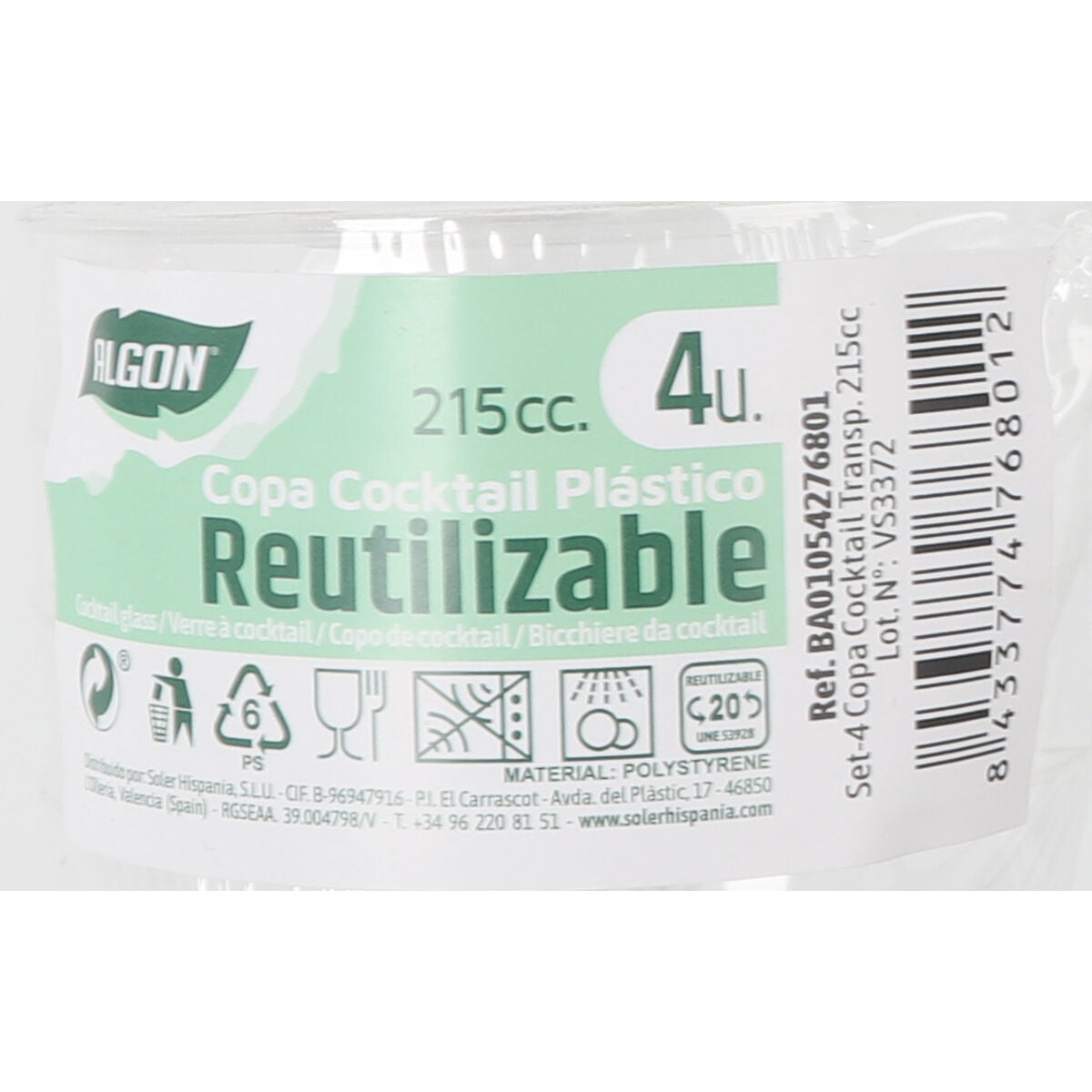 Verre à cocktail Algon 215 ml 4 Pièces (24 Unités)