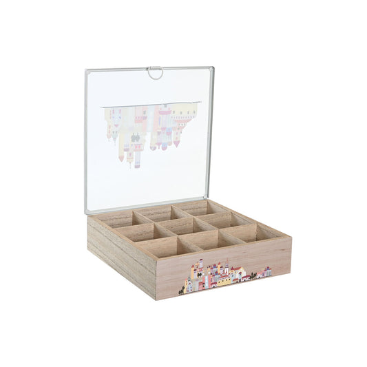 Boîte pour infusions DKD Home Decor Verre Métal Multicouleur Bois MDF (24,5 x 24,5 x 6 cm) (2 Unités)