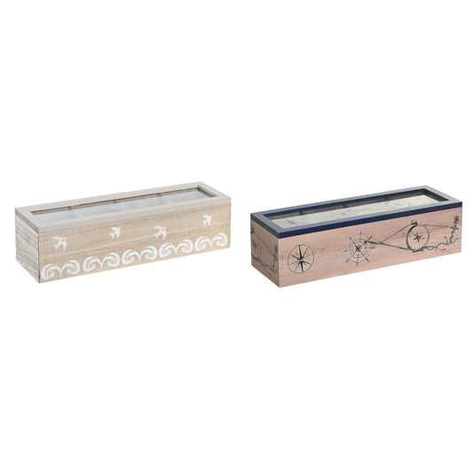 Boîte pour infusions DKD Home Decor Verre Bleu Blanc Bois MDF (30 x 9 x 8 cm) (2 Unités)