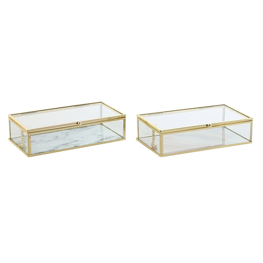 Boîte à bijoux DKD Home Decor Doré Métal Verre 20 x 11 x 5 cm 22 x 12 x 7 cm (2 Unités)