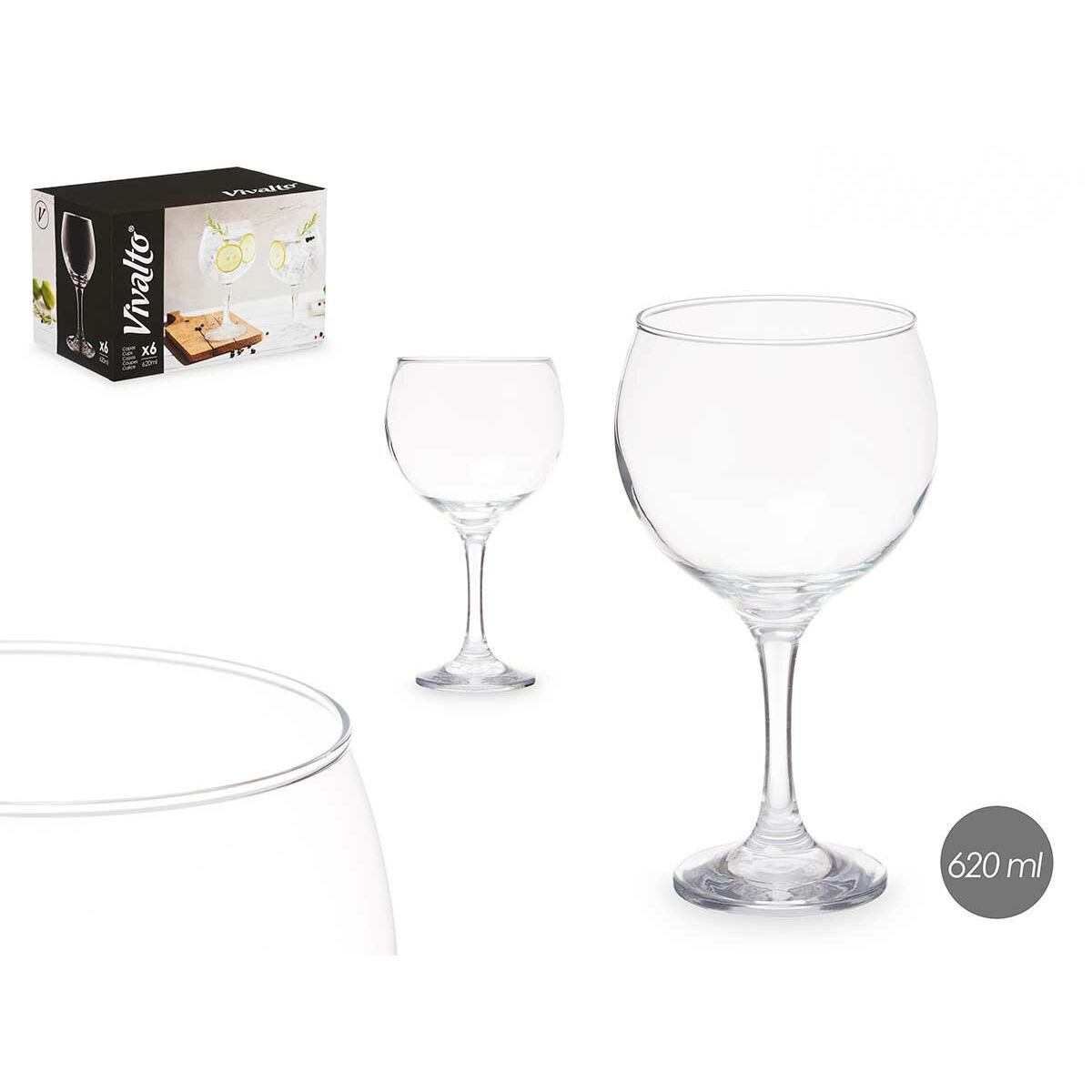 Verre Vivalto R0210LB-21/BHZ6 Transparent verre 600 ml 620 ml (6 Unités)