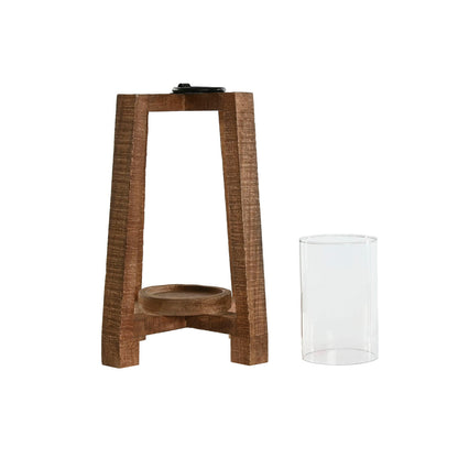 Bougeoir Home ESPRIT Naturel Verre Bois de manguier 25 x 25 x 35 cm
