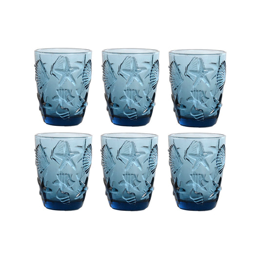 Set de Verres Home ESPRIT Bleu Verre méditerranéen Avec relief 290 ml (6 Unités)