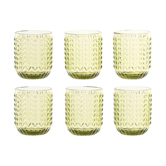 Set de Verres Home ESPRIT Vert Verre Avec relief 275 ml (6 Unités)