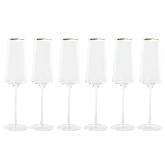 Verre à pied évasé de champagne et de cava Home ESPRIT Transparent Doré Verre 400 ml (6 Unités)