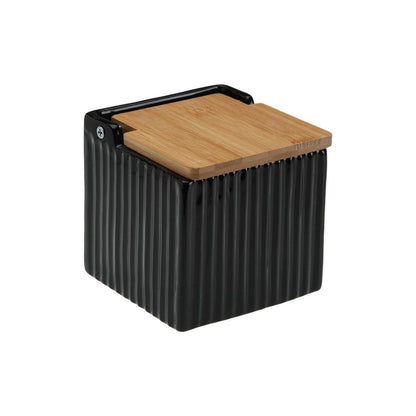 Salière avec couvercle Versa Noir Céramique Bambou Dolomite 11 x 11 x 11 cm