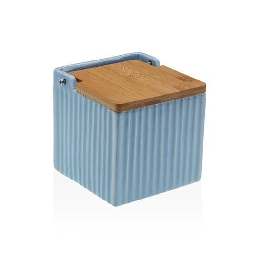 Salière avec couvercle Versa Bleu Céramique Bambou Dolomite 11 x 11 x 11 cm