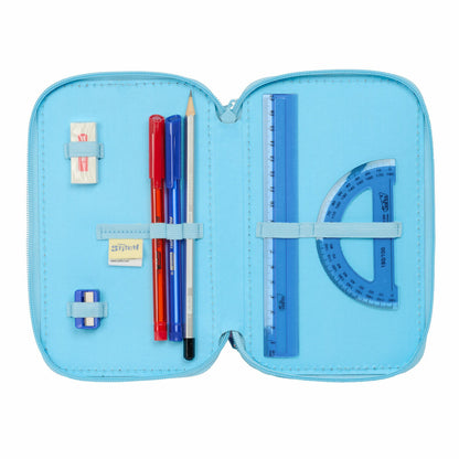 Pochette à crayons triple Lilo & Stitch Happy Bleu ciel 12,5 x 19,5 x 5,5 cm 37 Pièces