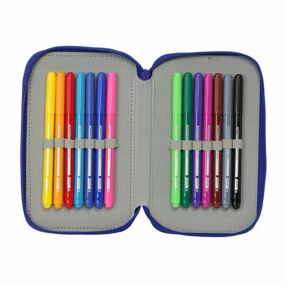 Pochette à crayons triple Atlético Madrid Bleu Blanc Rouge 12,5 x 19,5 x 5,5 cm 37 Pièces