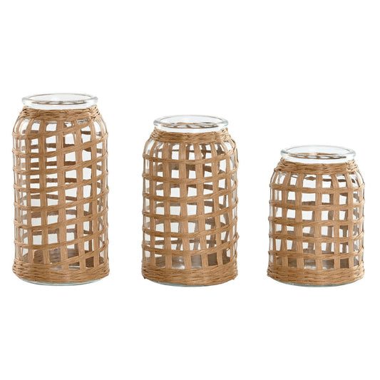 Ensemble de 3 Vases Home ESPRIT Naturel Verre 11 x 11 x 21 cm (3 Pièces)