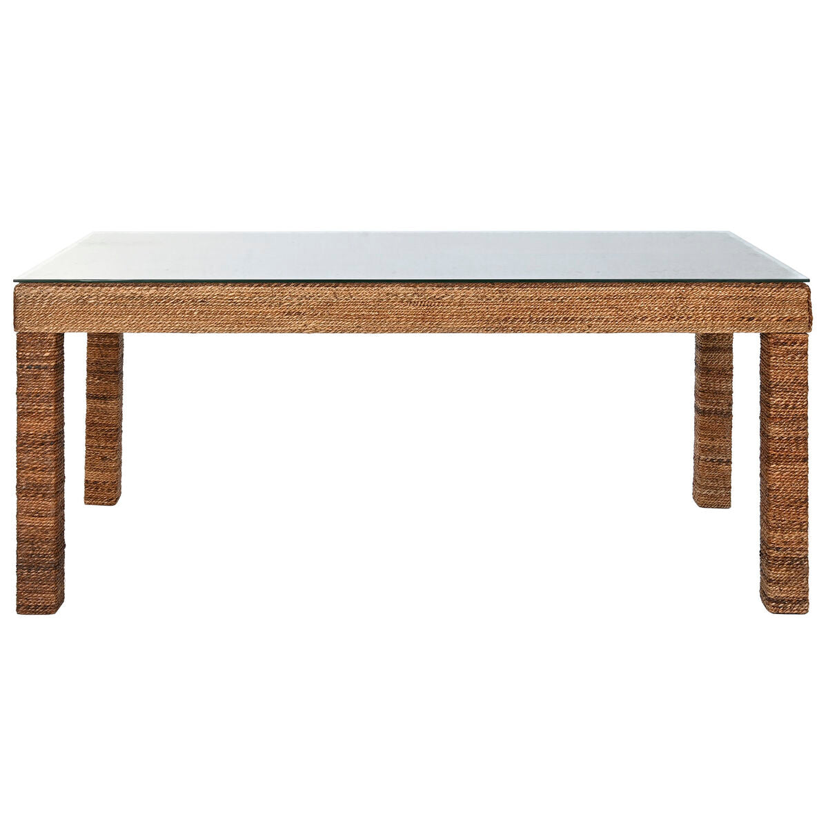 Table de Salle à Manger Home ESPRIT Naturel Verre trempé Fibre bois de teck 180 x 90 x 77 cm